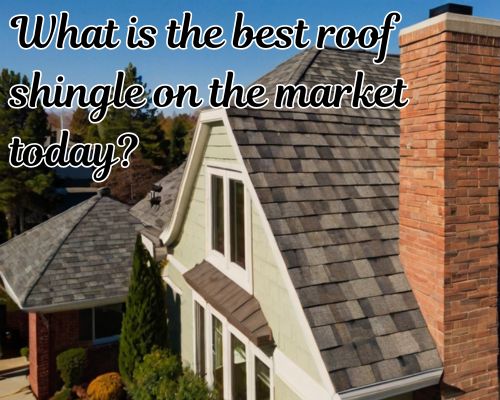 Shingle roof with chimney and vents.